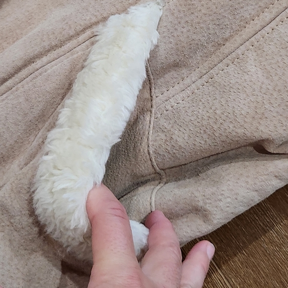 Vtg Y2K shearling penny lane leather suede overcoat large retro 70s hippie cozy - Picture 4 of 11